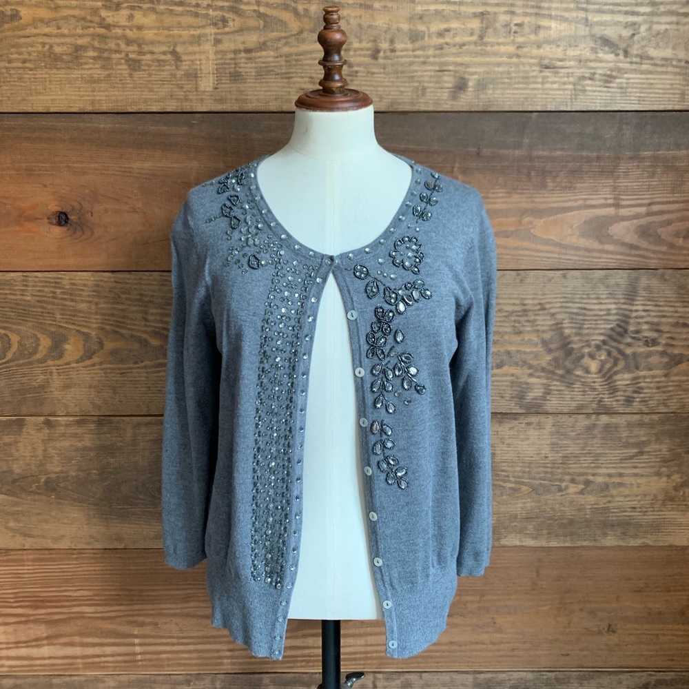 NWOT Once Again Brand Gray Rhinestone Cardigan